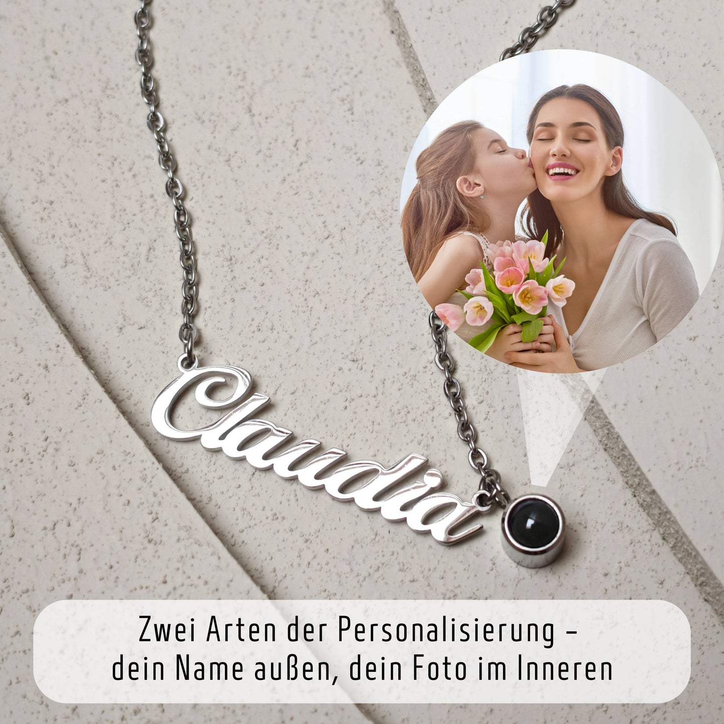 Personalisierte Namenskette mit Foto-Projektion