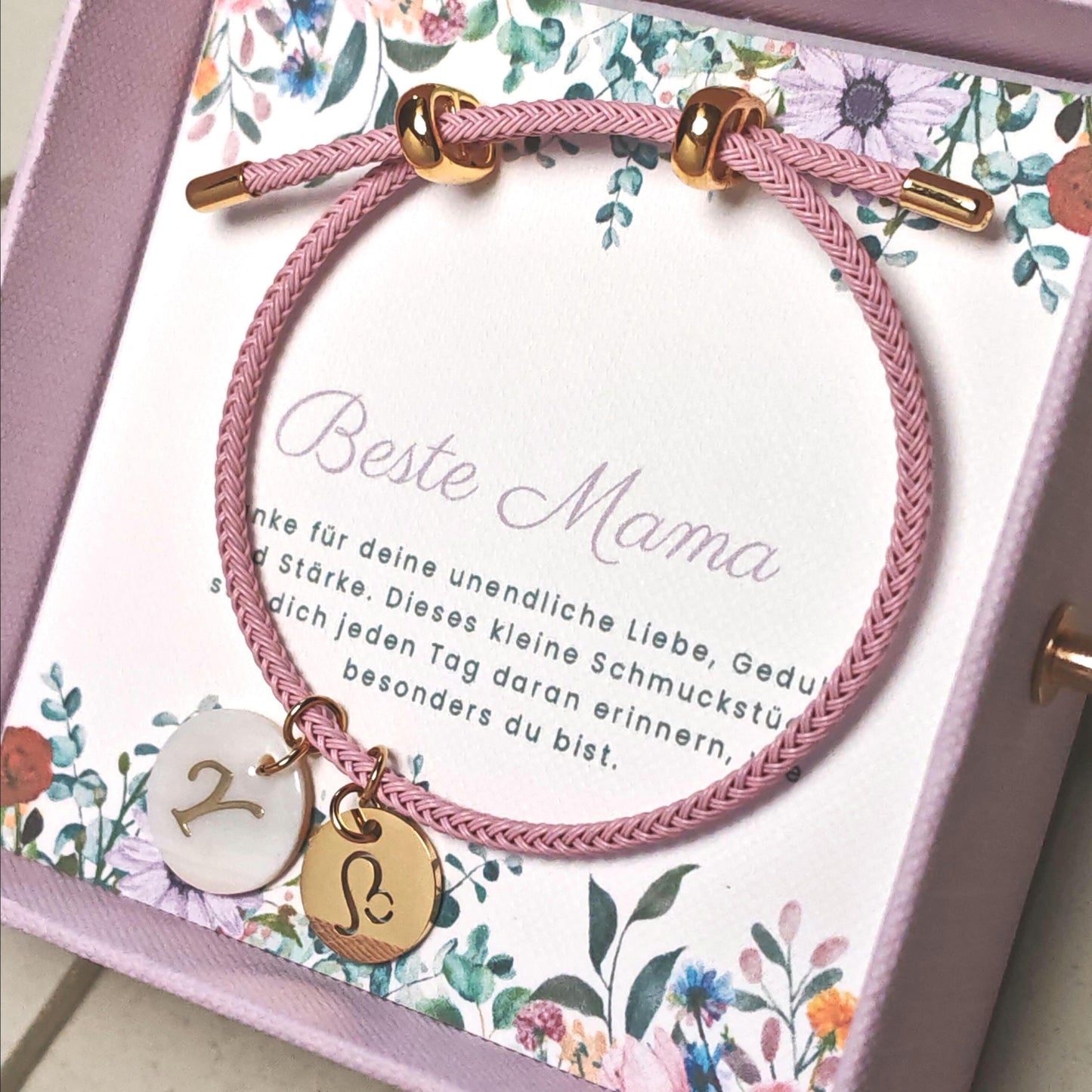 Personalisiertes Armband mit Muschel-Buchstaben & Sternzeichen ODER Geburtsstein