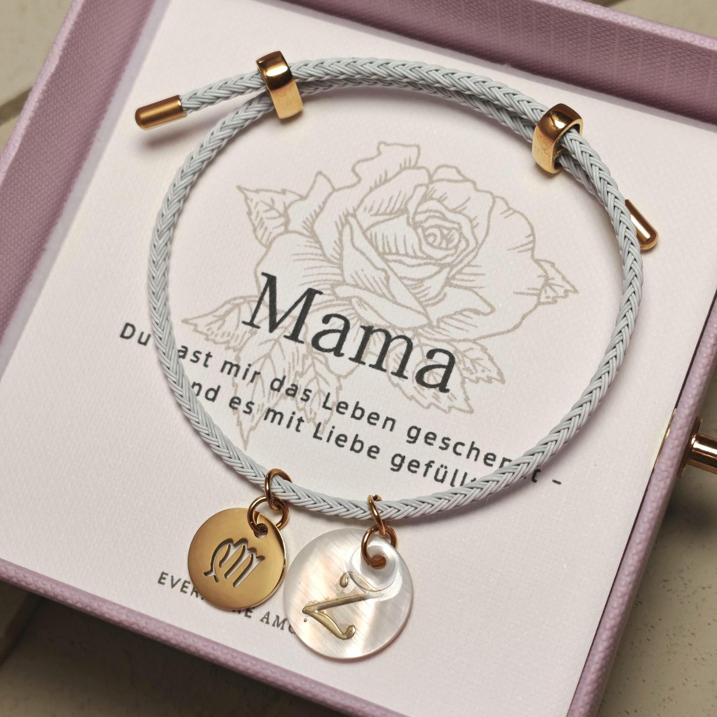 Personalisiertes Armband mit Muschel-Buchstaben & Sternzeichen ODER Geburtsstein