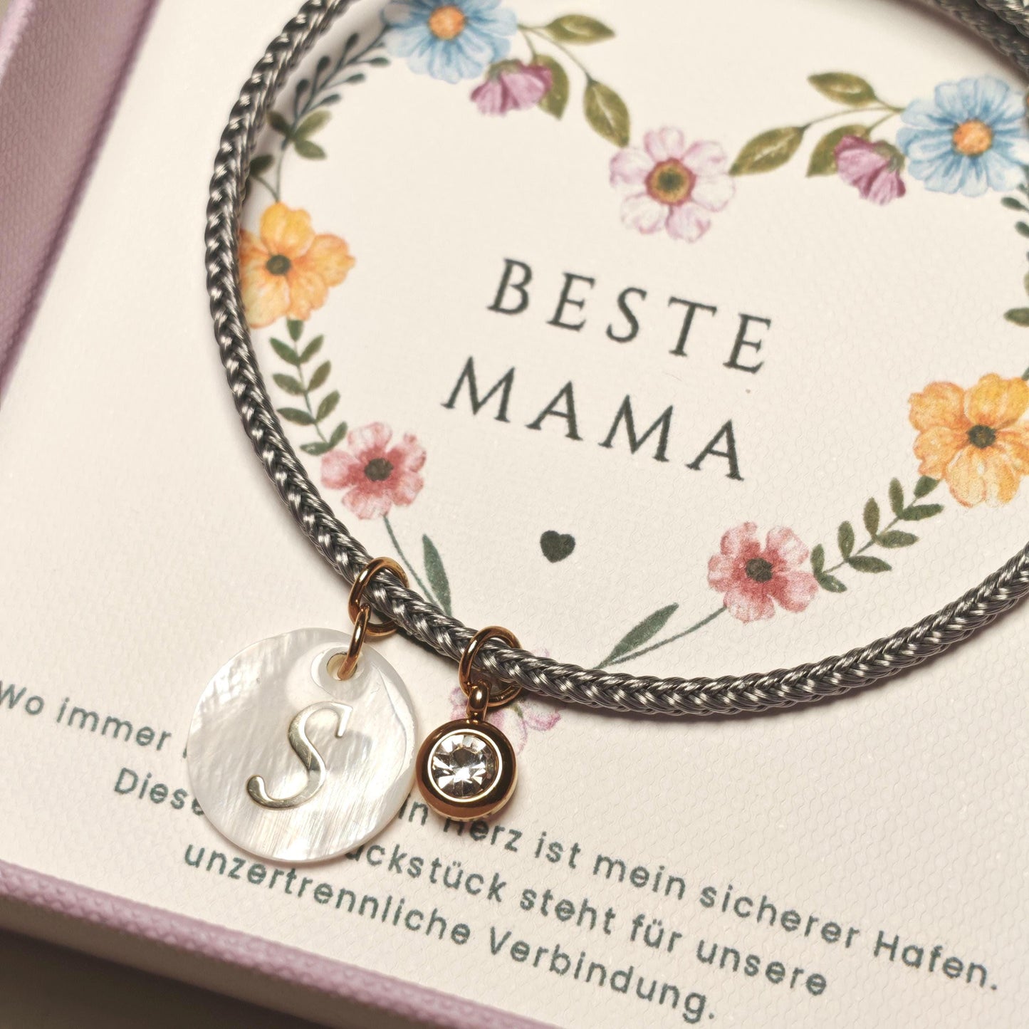 Personalisiertes Armband mit Muschel-Buchstaben & Sternzeichen ODER Geburtsstein